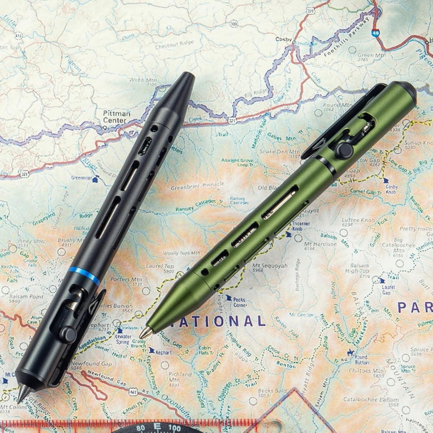 imageOLIGHT OPen Mini 2 Portable Ballpoint Pen Bolt Action Pen with Pen and Pencil Tip EDC Replaceable Black Ink Pens with Stainless Steel Pen Clip for Office Working Writing BlackBlack