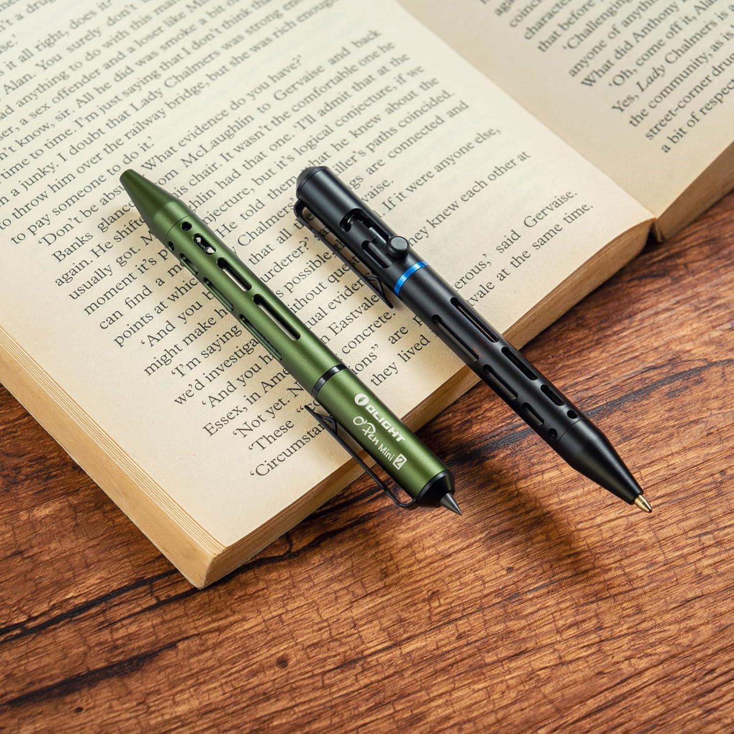 imageOLIGHT OPen Mini 2 Portable Ballpoint Pen Bolt Action Pen with Pen and Pencil Tip EDC Replaceable Black Ink Pens with Stainless Steel Pen Clip for Office Working Writing BlackBlack