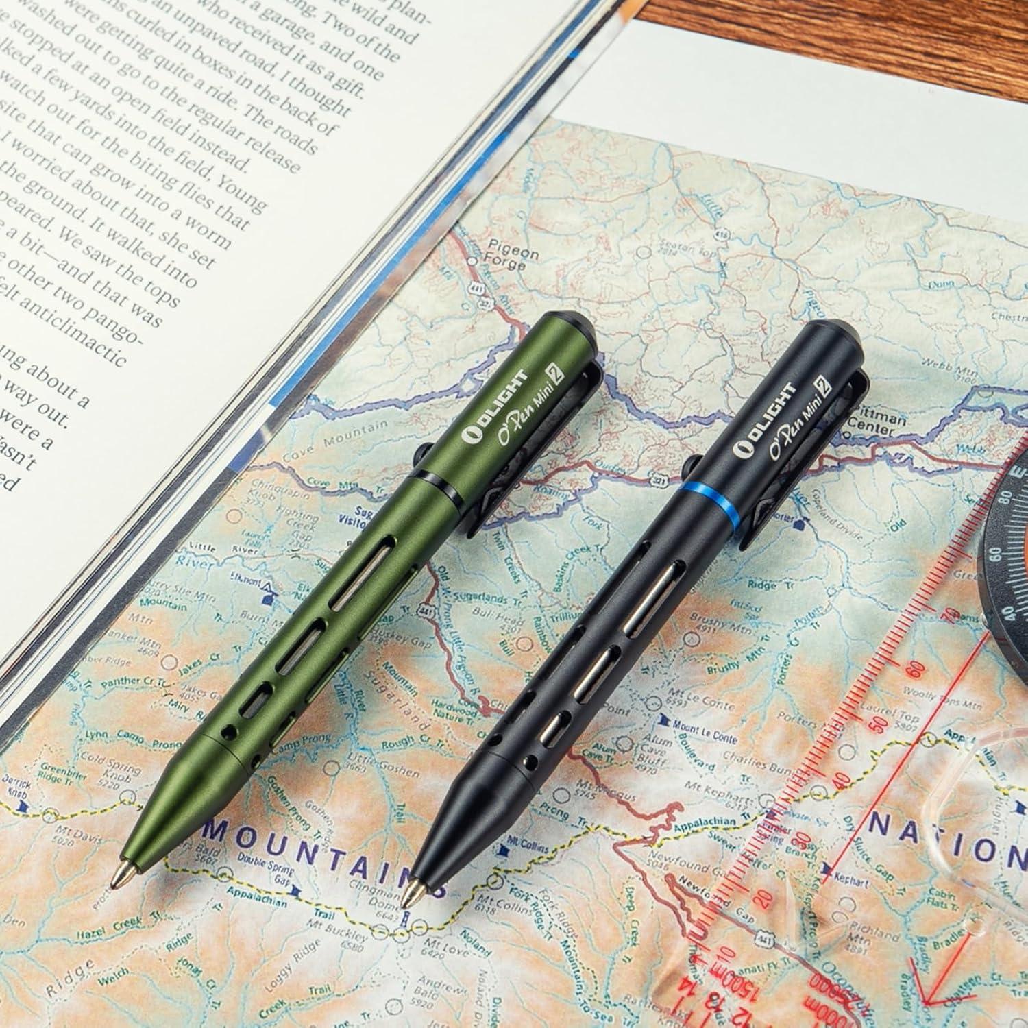imageOLIGHT OPen Mini 2 Portable Ballpoint Pen Bolt Action Pen with Pen and Pencil Tip EDC Replaceable Black Ink Pens with Stainless Steel Pen Clip for Office Working Writing BlackBlack