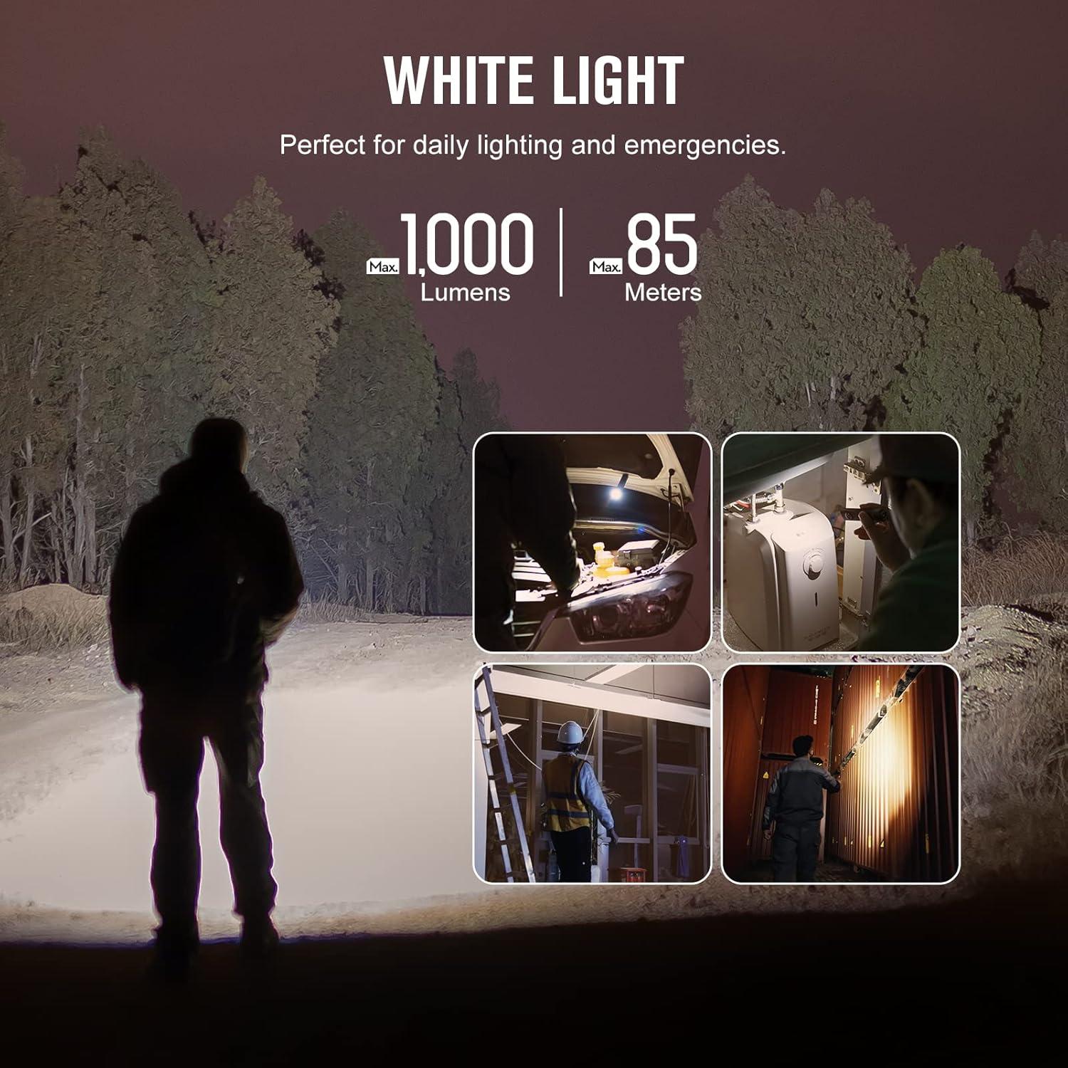 imageOLIGHT Arkfeld UV Rechargeable EDC Flashlight 1000 Lumens White LED and 365nm Blacklight Combo for Outdoors Emergency Working Pet Urine Detection Black NWBlack