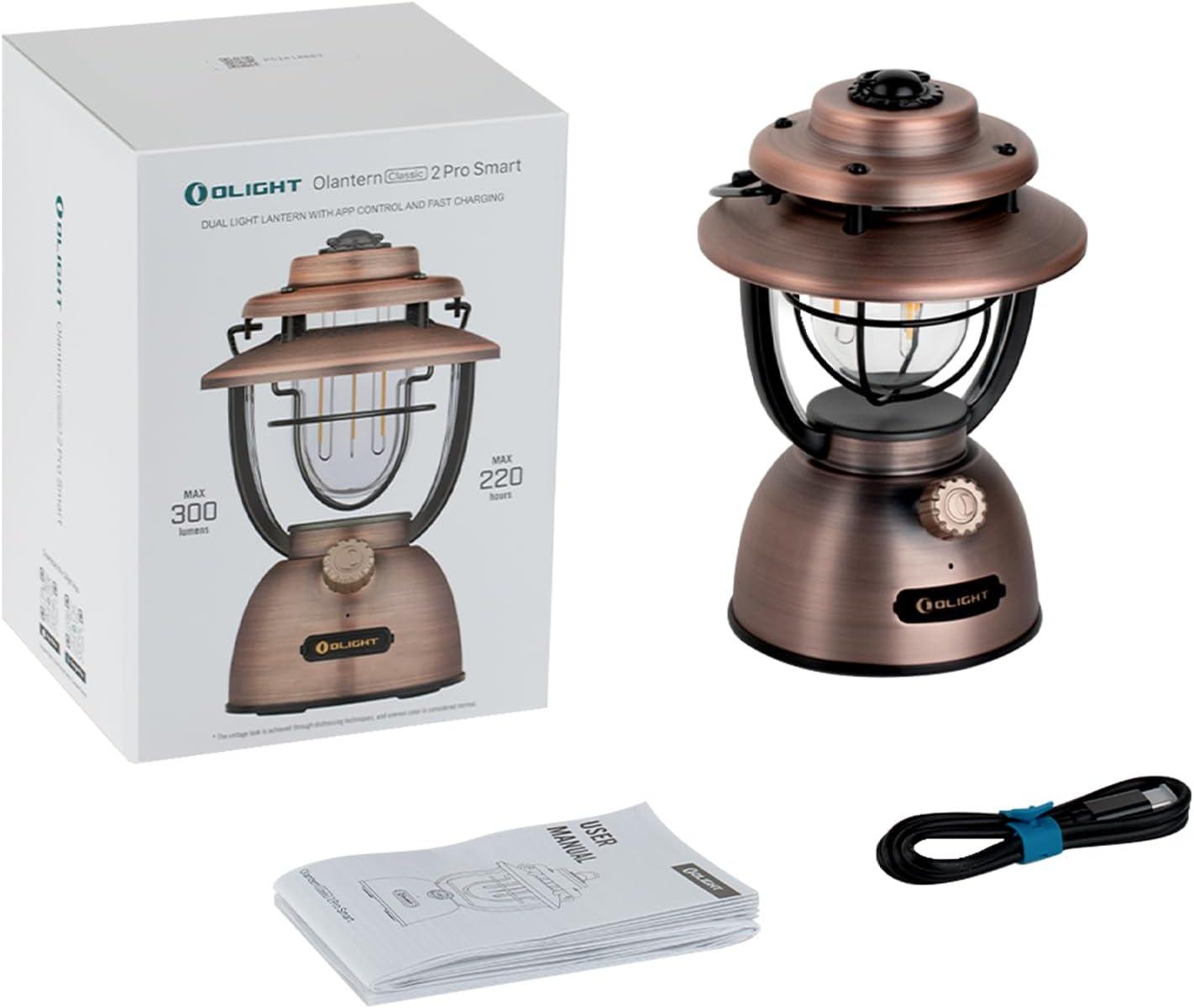 imageOLIGHT Olantern Classic 2 Pro APP Control Camping Lantern 300 Lumens LED Rechargeable Lamp Flashlight with Dual Light Sources for Hurricane Emergency Hiking Home Decor Vintage Copper