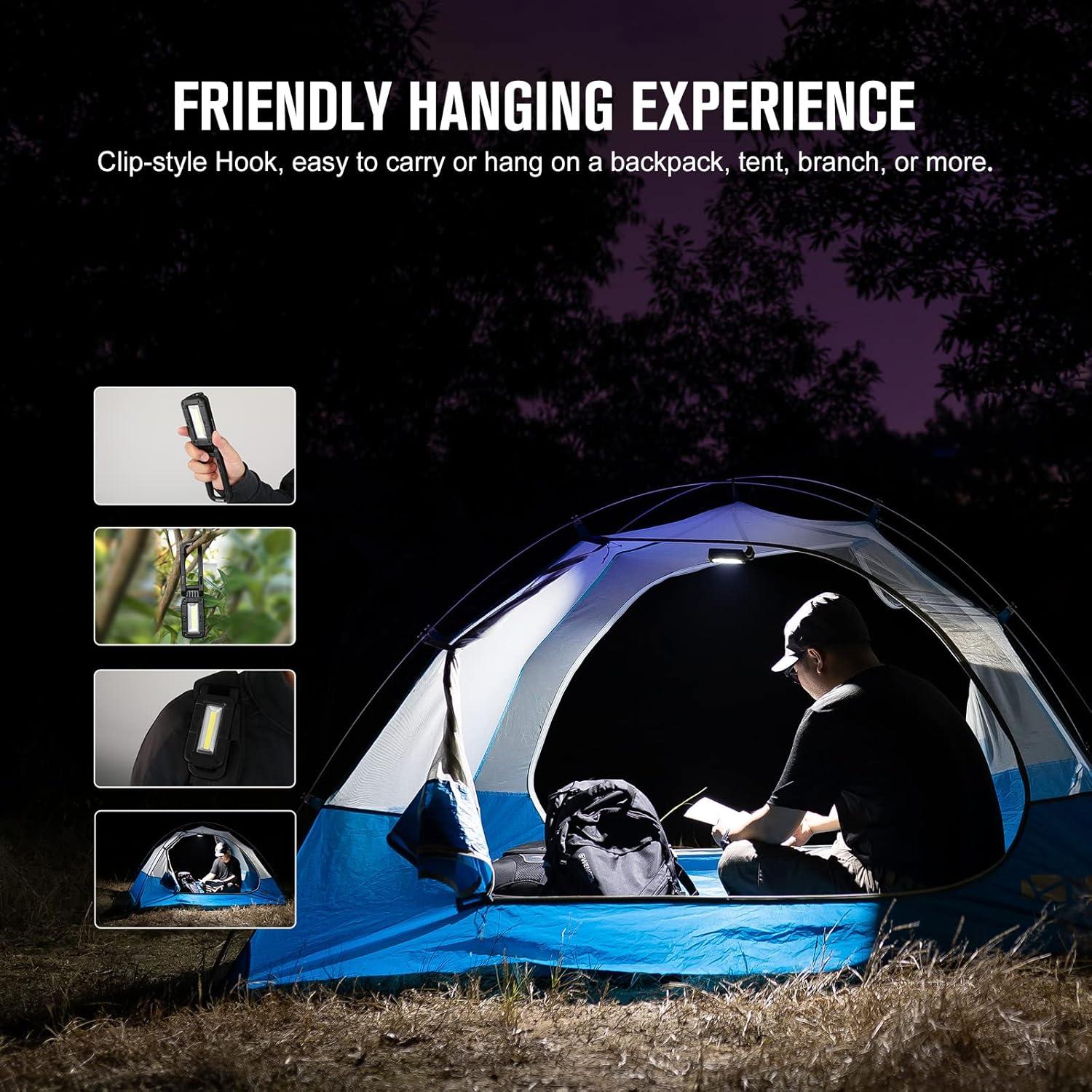 imageOLIGHT Swivel 400 Lumens LED Compact Rechargeable Magnetic COB Work Light Adjustable Stand with Magnetic Base and Hanging Hook 90 Hours Lasting Power Job Site Lighting for Camping BlackBlack