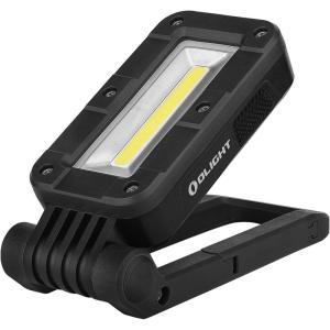 OLIGHT Swivel 400 Lumens LED Compact Rechargeable Magnetic COB Work Light, Adjustable Stand with Magnetic Base and Hanging Hook, 90 Hours Lasting Power, Job Site Lighting for Camping (Black)(Black)