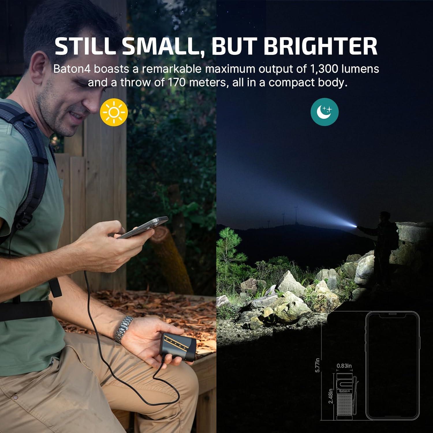 imageOLIGHT Ostrip LED Strip Lights Smart LED Lights with App Control Bundle with Baton4 Rechargeable EDC Flashlight LED Pocket Flashlight 1300 Lumens with Magnetic Charging Cable