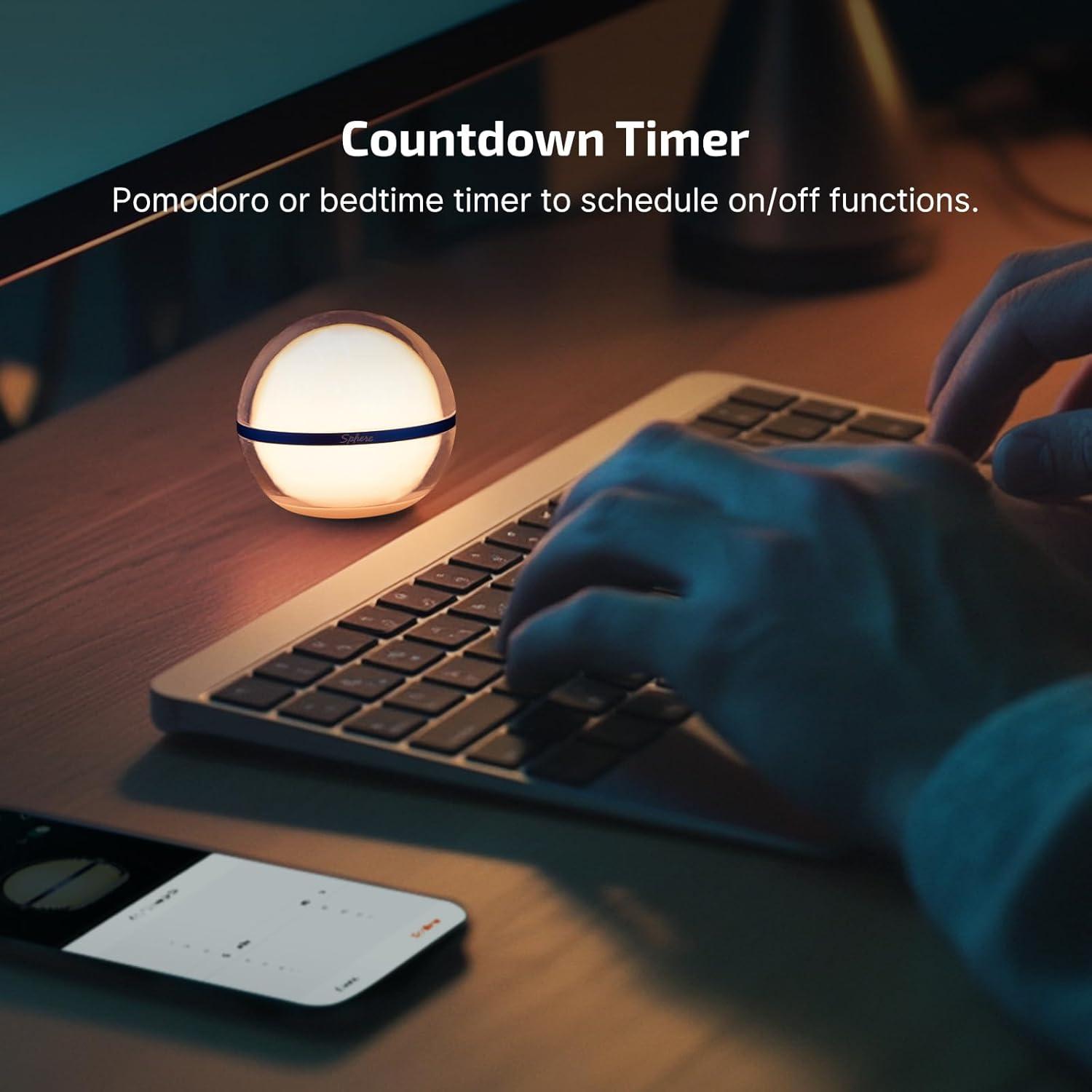 imageOLIGHT Sphere Smart Night Light 75 lumens Stepless Dimming Table Lamp with Remotely APP Control Magnetic Rechargeable RGB Ambient Lighting for Sleeping Reading and RelaxationBasic Blue