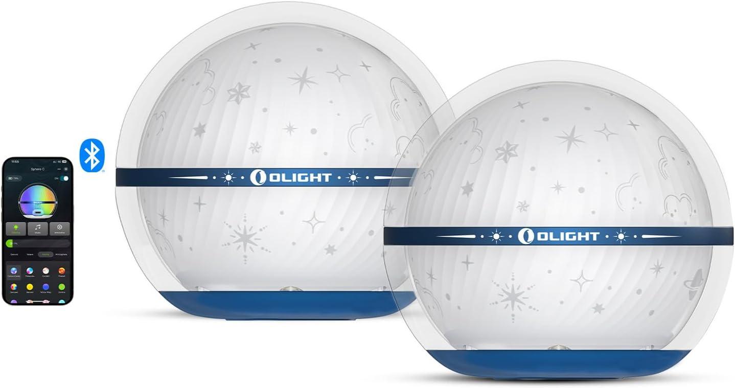 imageOLIGHT Sphere Smart Night Light 75 lumens Stepless Dimming with SphereC Stellar Sky 2Pack Rechargeable USBC Nursery lamp75 Lumens StepLess Dimming APP Control Ambient Lighting