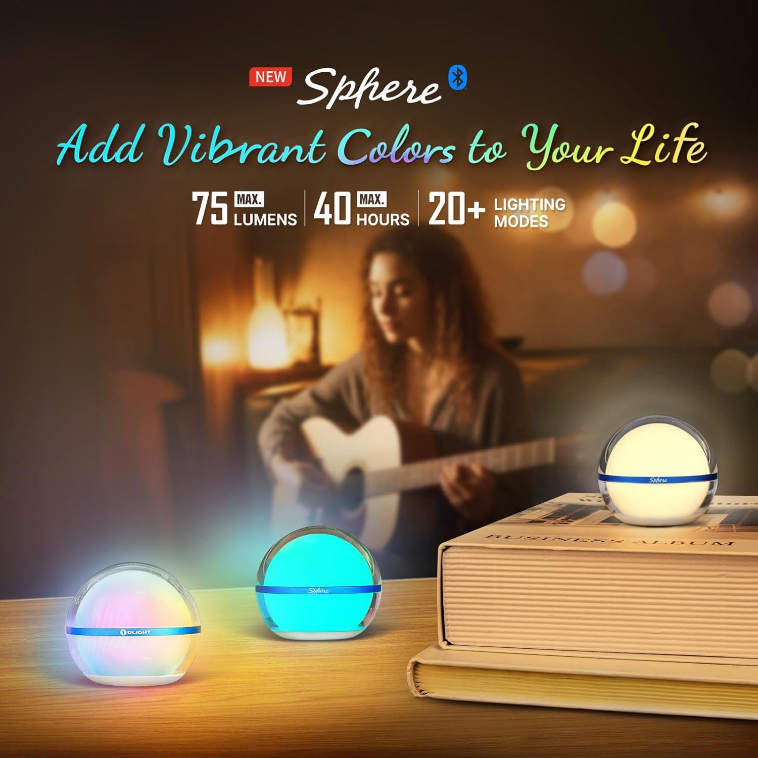 imageOLIGHT i3E EOS PMMA TIR Lens AAA EDC Flashlight Bundle with Sphere Smart Night Light 75 lumens Stepless Dimming Table Lamp with Remotely APP Control