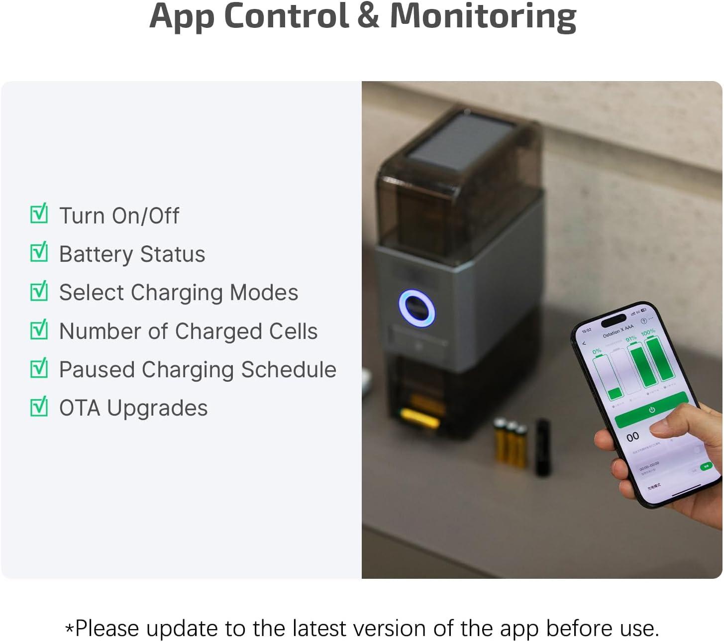 imageOLlGHT Ostation X Battery Charger for NiMH AAA Rechargeable Batteries 3 in 1 Design for Charging Testing ampamp Storage No Polarity Check Needed Bad Battery Detection APP ControlWithout AAA BatteryOOSTATIONXAAA300000