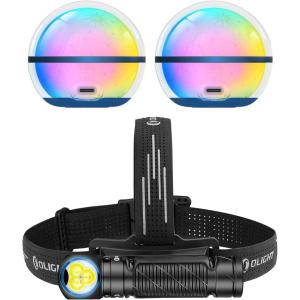 OLIGHT SphereC Stellar Sky 2-Pack Smart Night Light, USB-C Rechargeable, App Control Ambient Lighting with Perun 3 Rechargeable Headlamp Flashlight, 3000 Lumens LED Headlight with Red Light