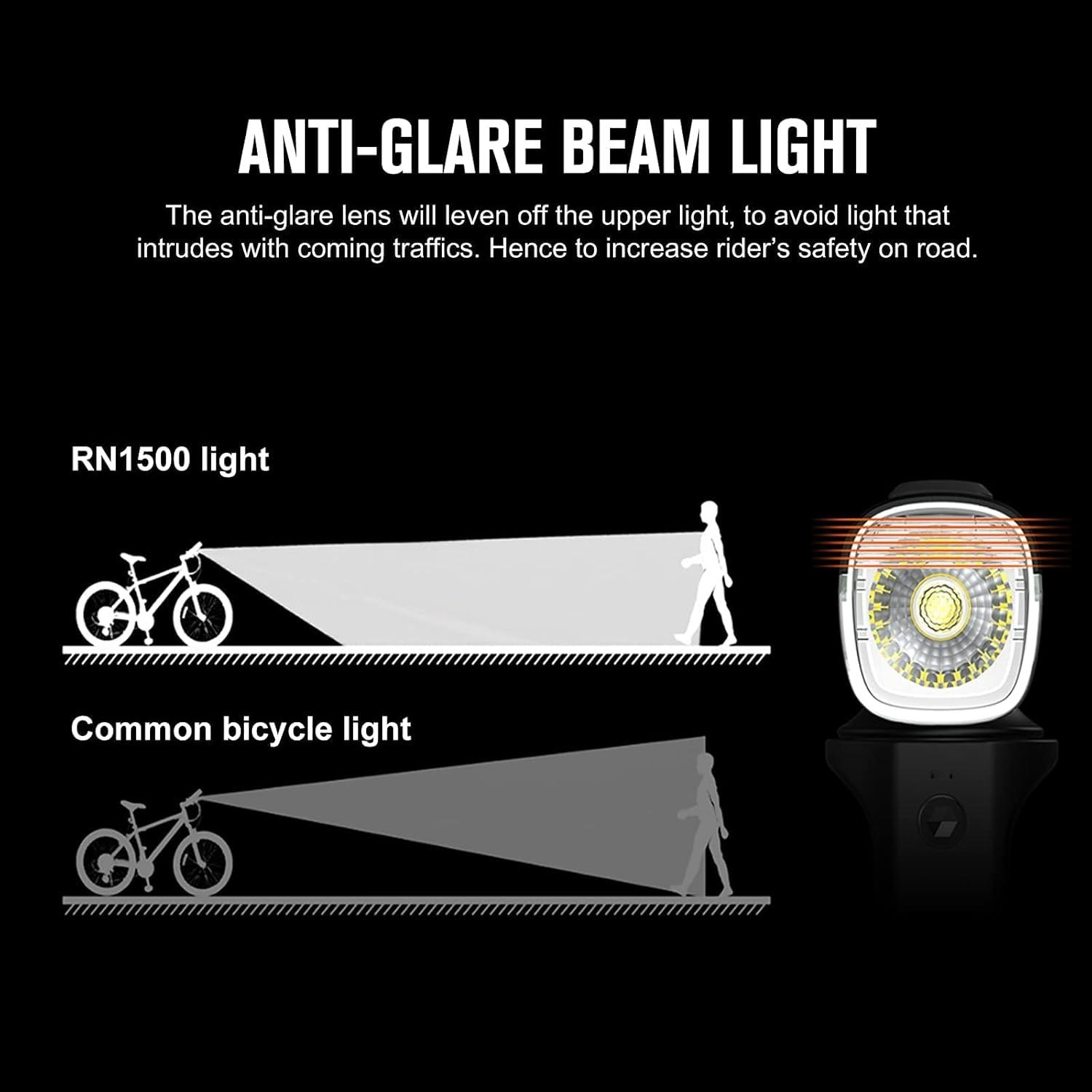 imageOLIGHT RN 1500 Rechargeable Bike Headlights 1500 Lumens for Road Urban Cyclists USB Type C Reverse Charging Rechargeable Battery Included 164 Meters Light Range AntiGlare Beam IPX7 Waterproofblack