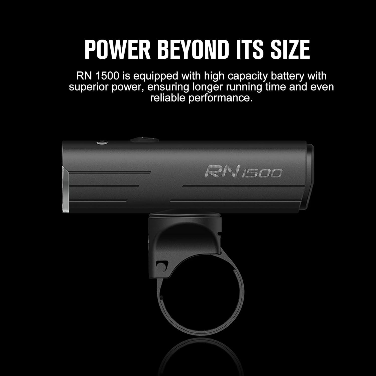 imageOLIGHT RN 1500 Rechargeable Bike Headlights 1500 Lumens for Road Urban Cyclists USB Type C Reverse Charging Rechargeable Battery Included 164 Meters Light Range AntiGlare Beam IPX7 Waterproofblack
