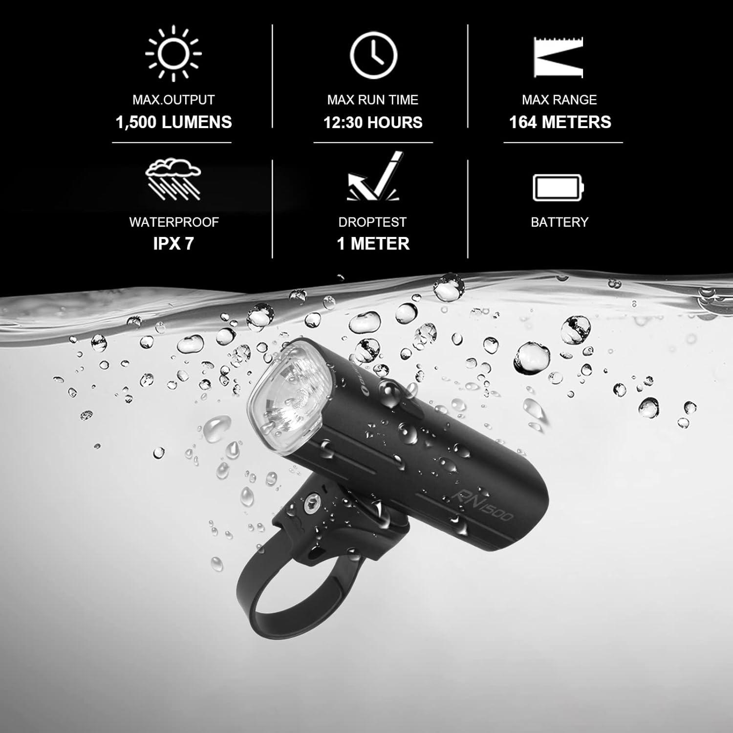 imageOLIGHT RN 1500 Rechargeable Bike Headlights 1500 Lumens for Road Urban Cyclists USB Type C Reverse Charging Rechargeable Battery Included 164 Meters Light Range AntiGlare Beam IPX7 Waterproofblack
