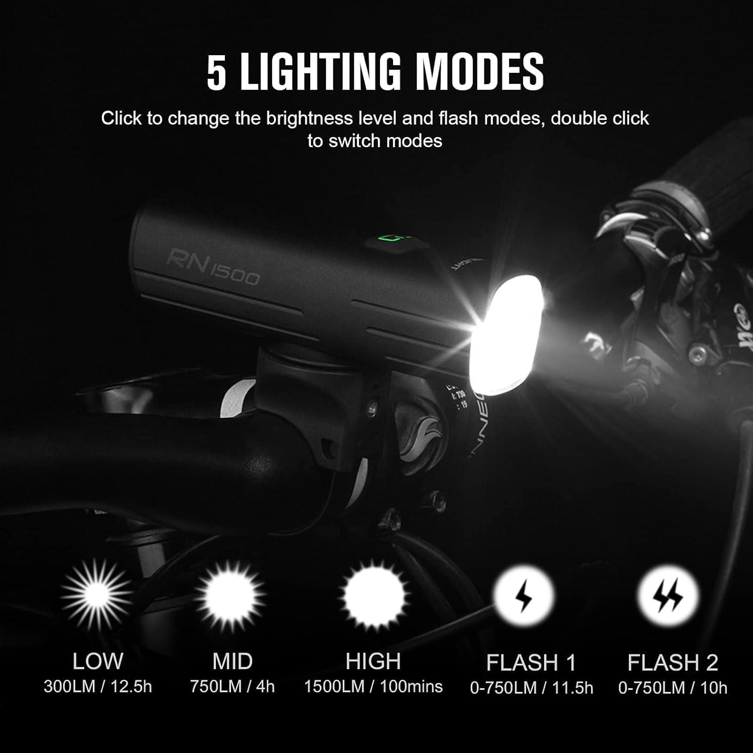 imageOLIGHT RN 1500 Rechargeable Bike Headlights 1500 Lumens for Road Urban Cyclists USB Type C Reverse Charging Rechargeable Battery Included 164 Meters Light Range AntiGlare Beam IPX7 Waterproofblack