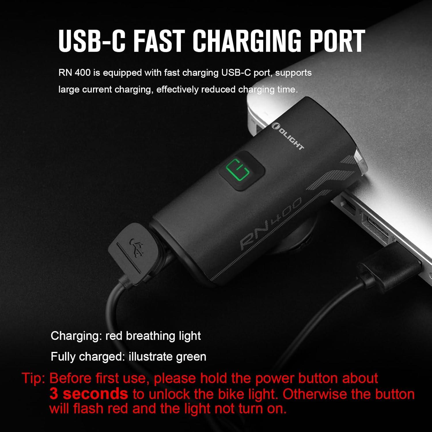 imageOLIGHT RN 400 LED Bike Lights 400 Lumens USB TypeC Rechargeable Front Light IPX7 Waterproof Bicycle Headlight for Road Urban Cyclists Black