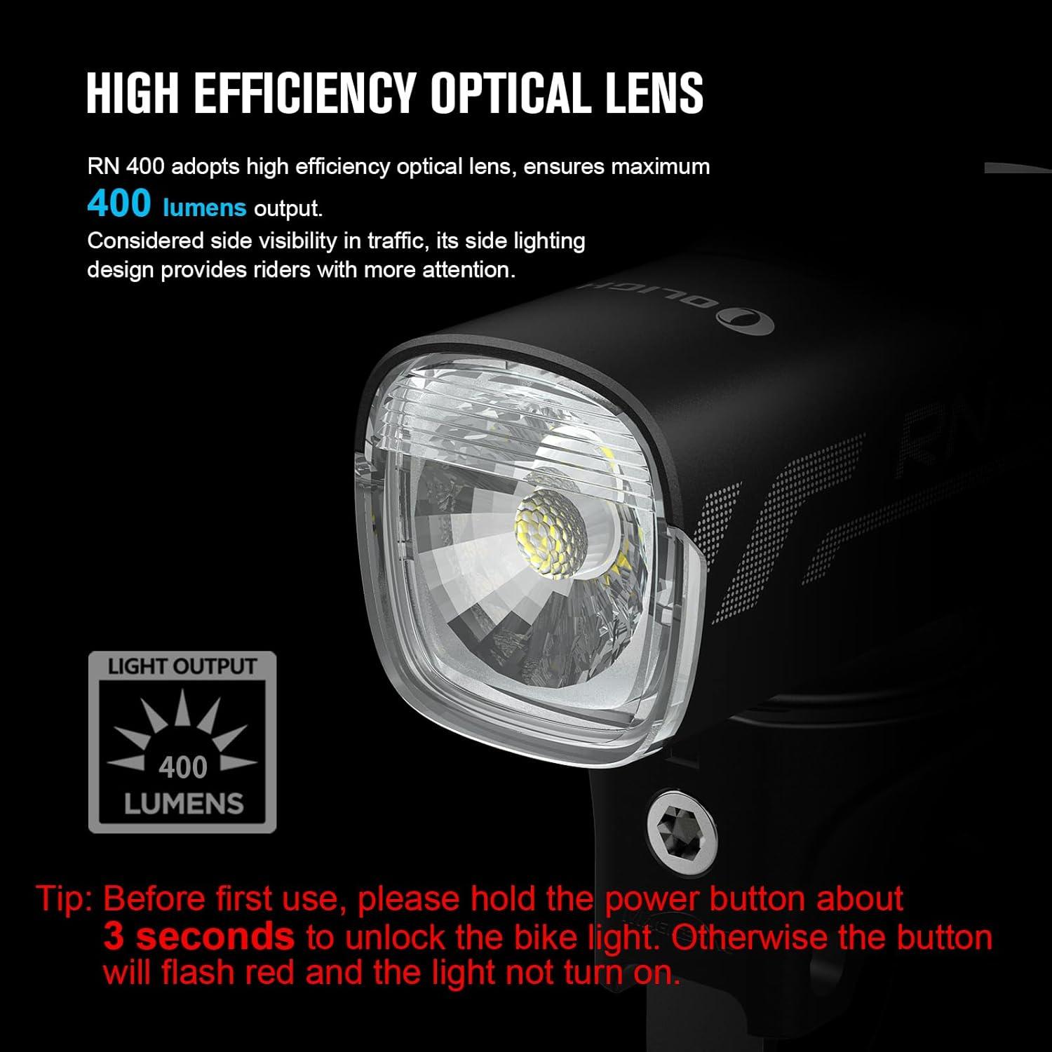 imageOLIGHT RN 400 LED Bike Lights 400 Lumens USB TypeC Rechargeable Front Light IPX7 Waterproof Bicycle Headlight for Road Urban Cyclists Black