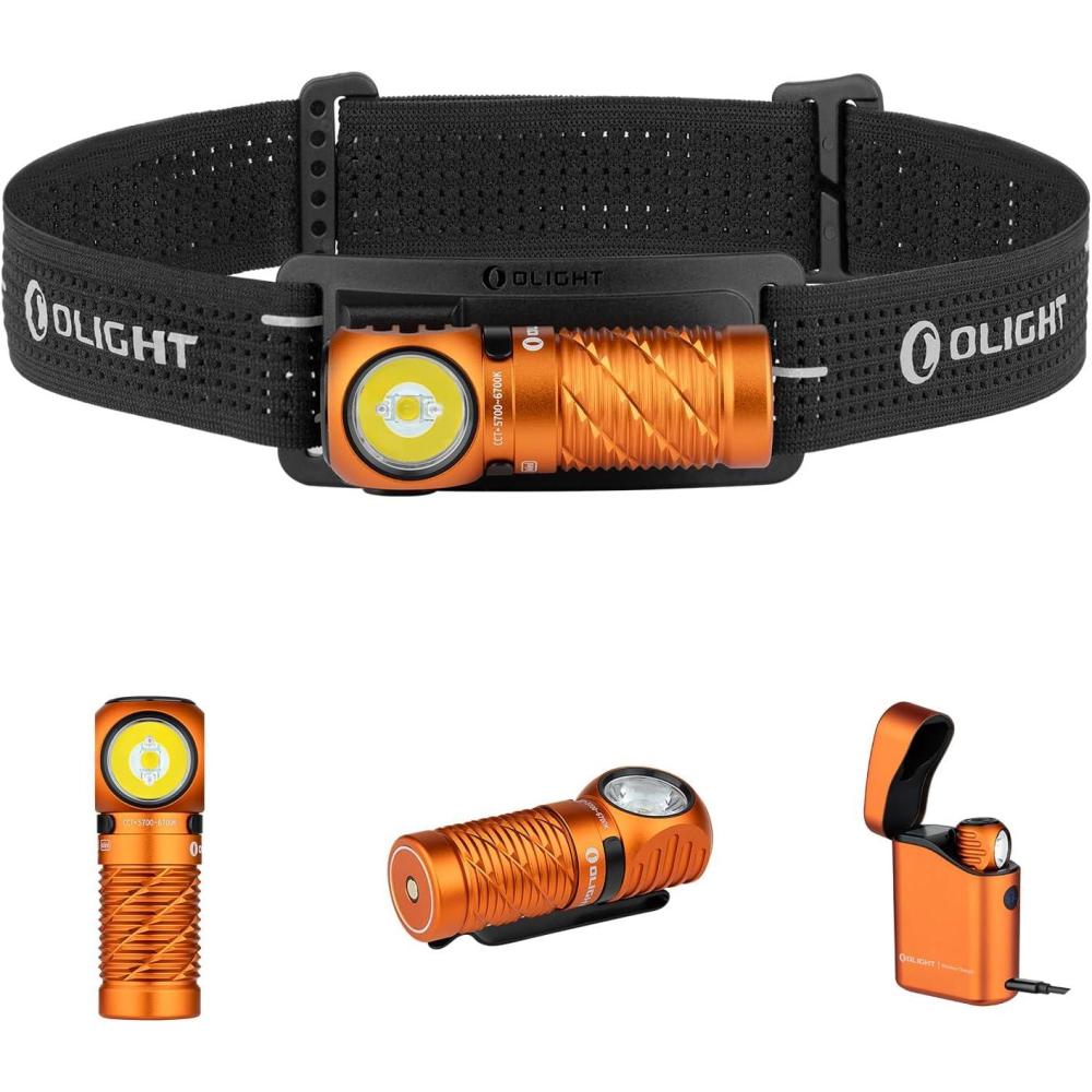 imageOLIGHT Perun 3 Mini Premium Headlamp 1250 Lumens Flashlight with TypeC Charging Box Rechargeable Headlight with Red Light OptionPerfect for Working Hiking Camping and Climbing OrangeOrange