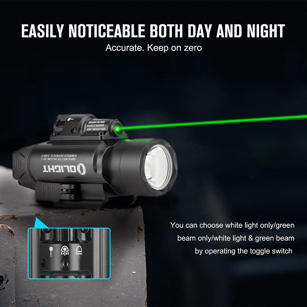 imageOLIGHT Baldr Pro 1350 Lumens Tactical Weaponlight with Green Light and White LED 260 Meters Beam Distance Compatible with 1913 or GL Rail Batteries IncludedBlackBlack