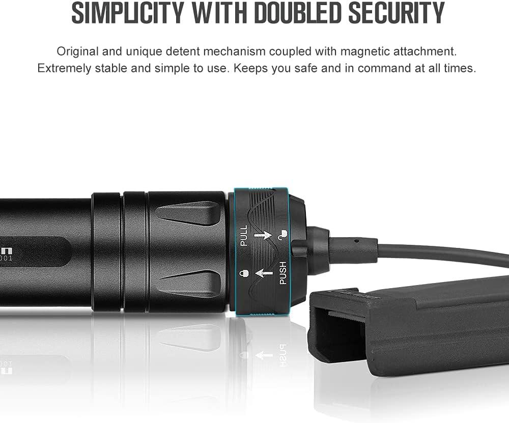imageOLIGHT Odin 2000 Lumens Picatinny Rail Mounted Rechargeable Tactical Flashlight with Remote Pressure Switch 300 Meters Beam Distance Powered by BatteryBlackBlack