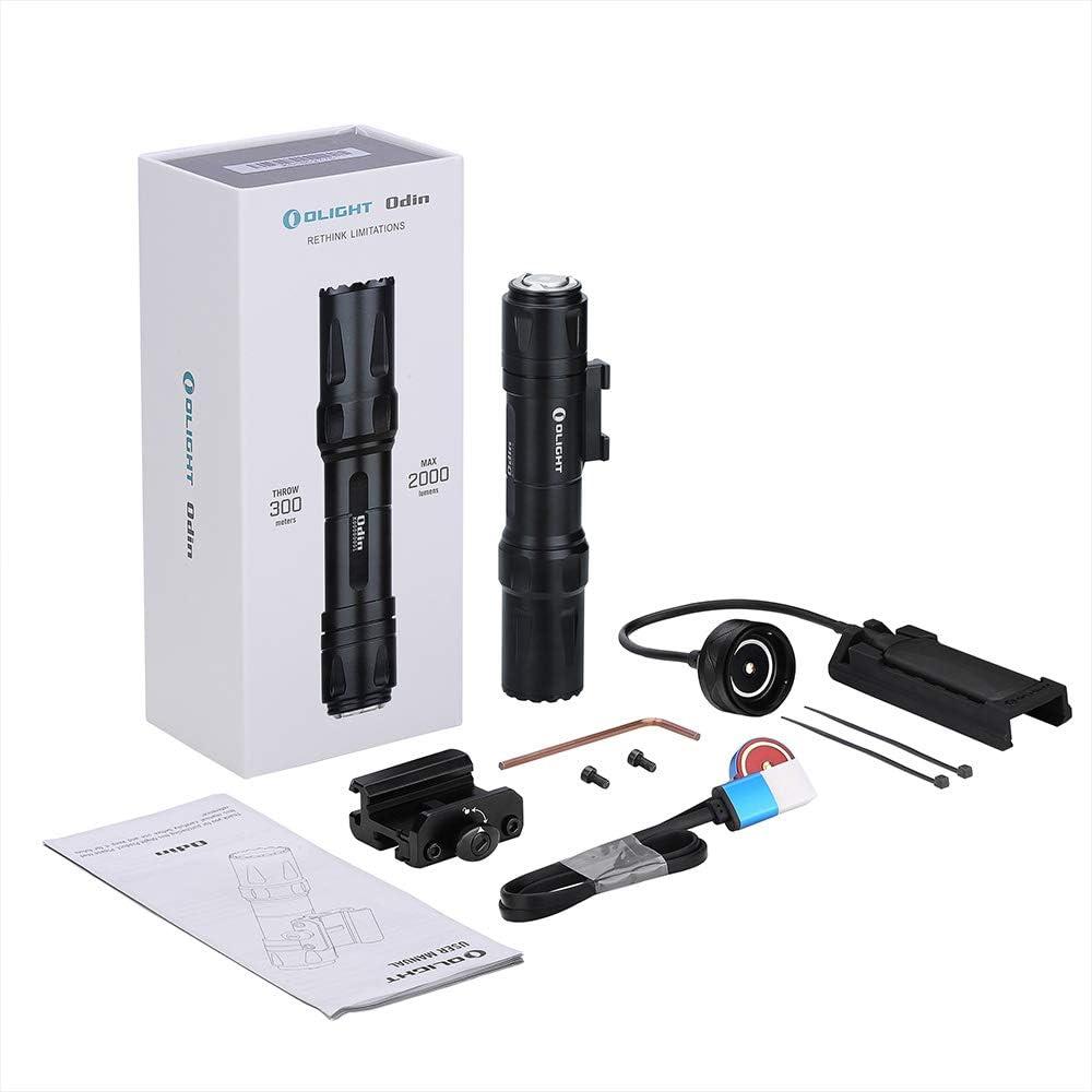 imageOLIGHT Odin 2000 Lumens Picatinny Rail Mounted Rechargeable Tactical Flashlight with Remote Pressure Switch 300 Meters Beam Distance Powered by BatteryBlackBlack