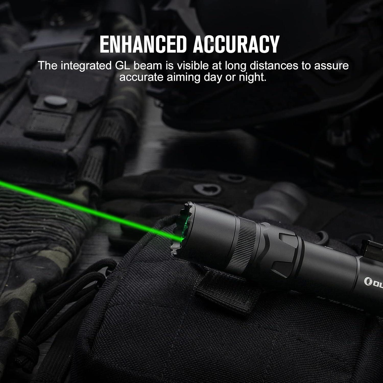 imageOLIGHT Odin GL M 1500 Lumens MLOK Mount Rechargeable Tactical Flashlight with Green Beam and White LED Combo Removable Slide Rail Mount and DualButton Remote Pressure SwitchBlack