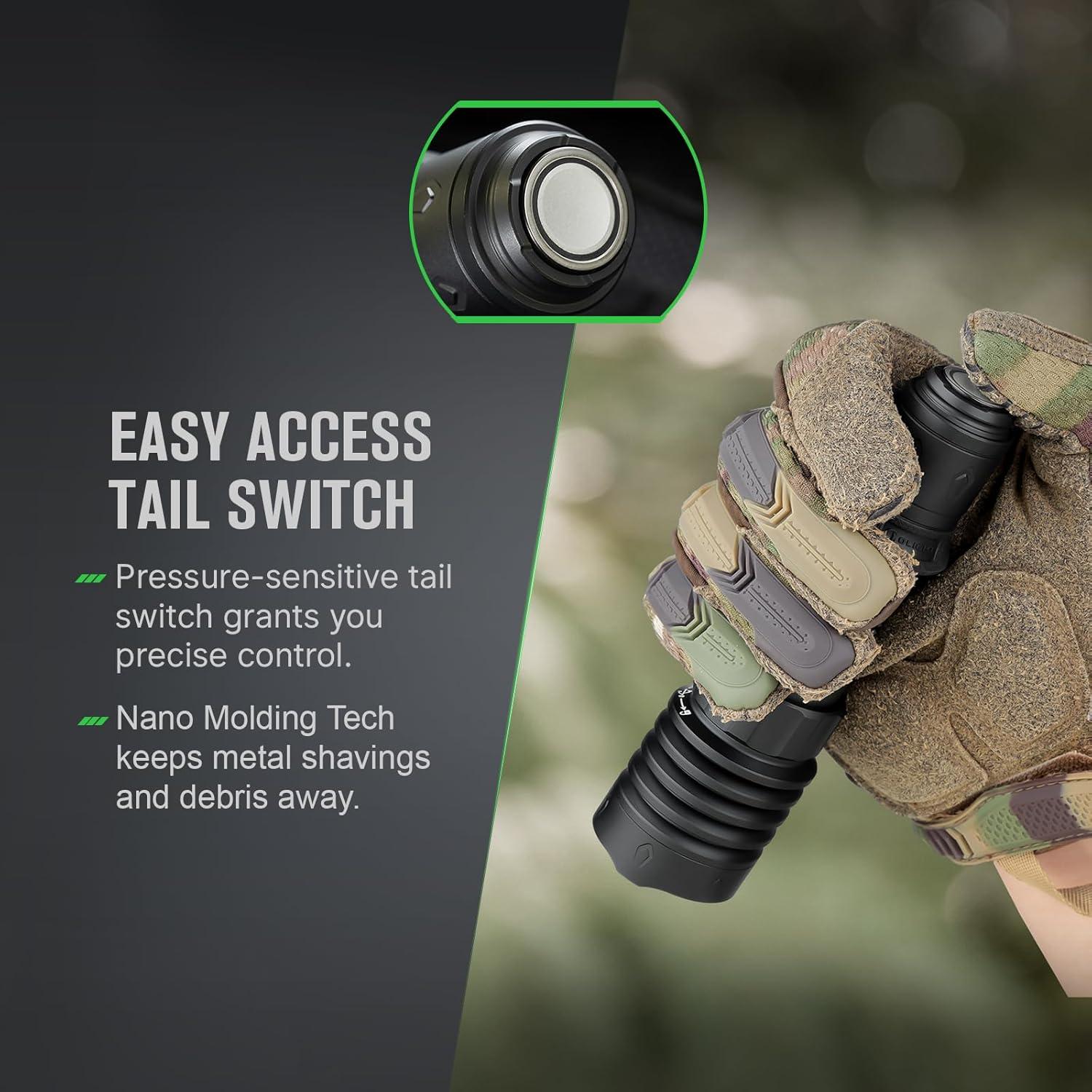 imageOLIGHT Warrior X 4 Rechargeable Tactical Flashlight 2600 High Lumens with 630 Meters Long Range Thrower Powerful TailSwitch Light with USBC Charging DualOutput for Daily BlackBlack