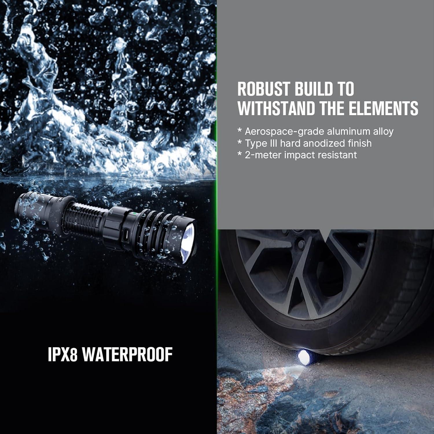 imageOLIGHT Warrior X 4 Rechargeable Tactical Flashlight 2600 High Lumens with 630 Meters Long Range Thrower Powerful TailSwitch Light with USBC Charging DualOutput for Daily BlackBlack