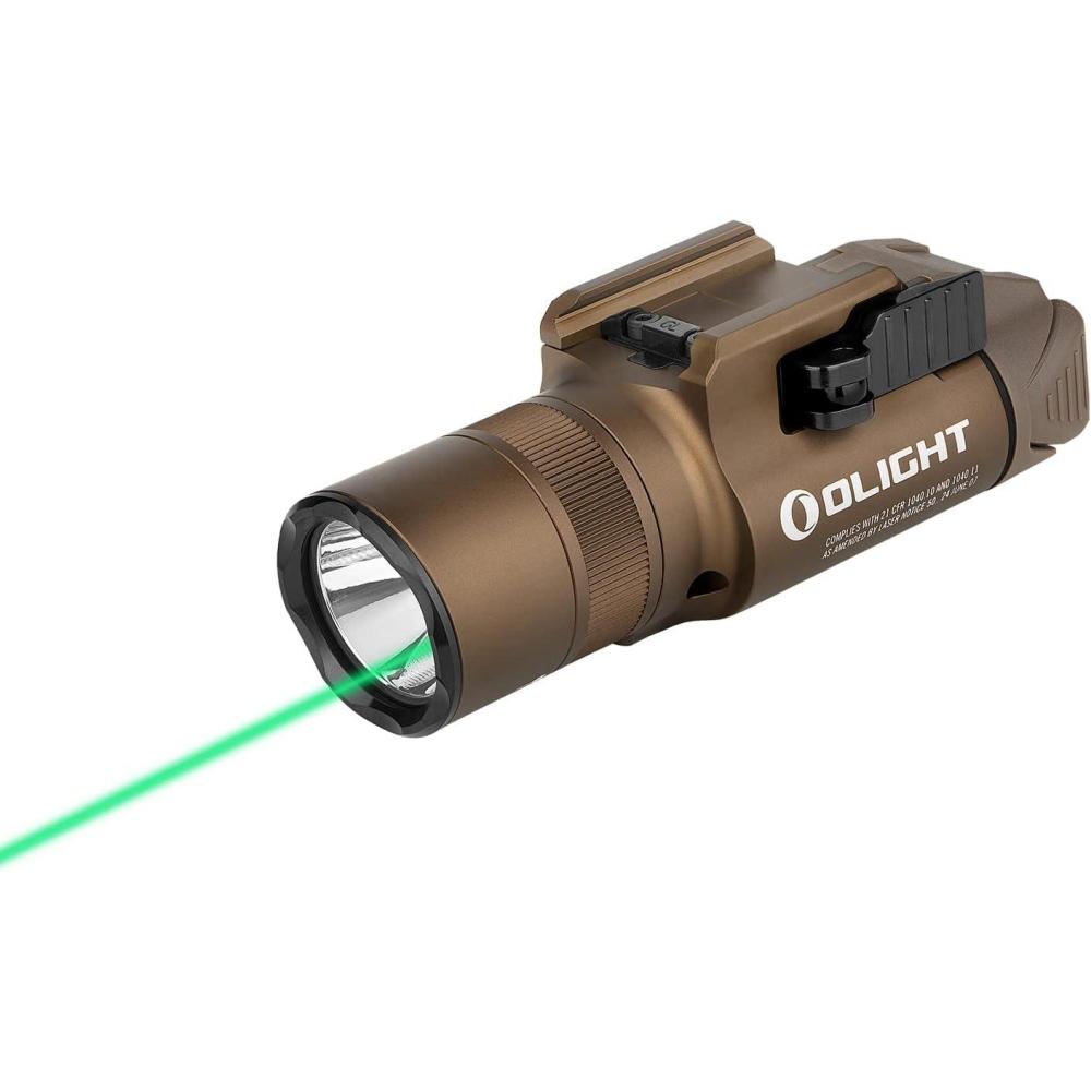 imageOLIGHT Baldr Pro R 1350 Lumens Magnetic USB Rechargeable Tactical Flashlight with Green Beam and White LED Combo Rail Mount Weaponlight Compatible with 1913 or GL Rail Builtin BatteryDesert tan