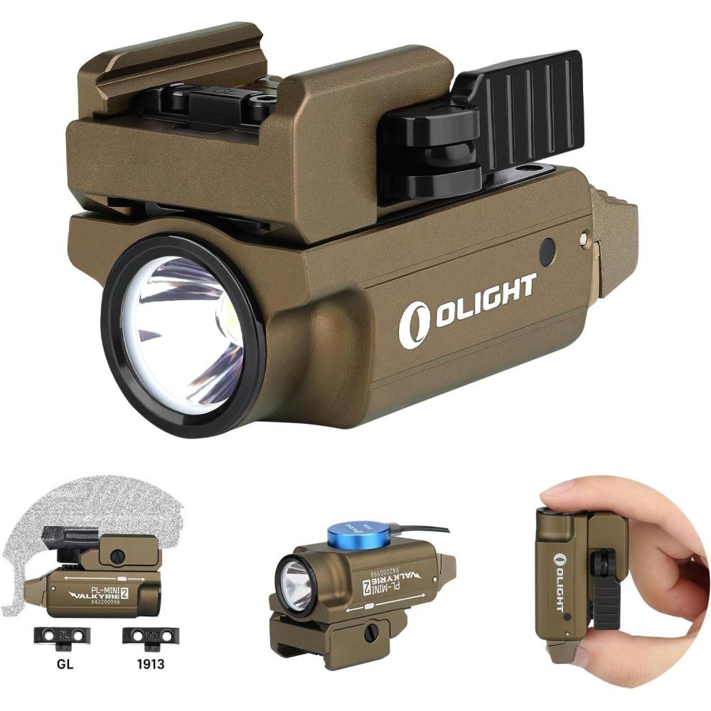 imageOLIGHT Baldr RL Mini 600 Lumens Compact Rail Mounted Weaponlight with Red Beam and White LED Combo Magnetic USB Rechargeable Tactical Flashlight with 1913 or GL Rail Builtin BatteryDesert Tan