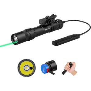 OLIGHT Odin GL M 1500 Lumens MLOK Mount Rechargeable Tactical Flashlight with Green Beam and White LED Combo, Removable Slide Rail Mount and Dual-Button Remote Pressure Switch(Black)
