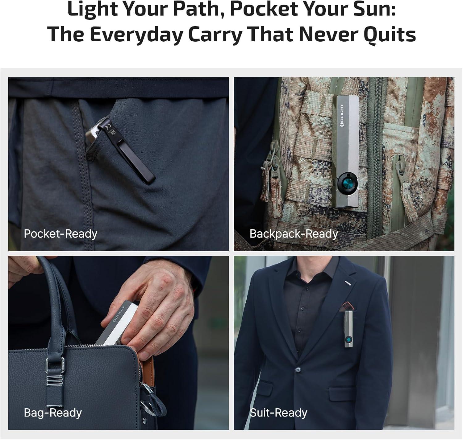 imageOLIGHT ArkPro EDC Flat Flashlight Rechargeable with Green Beam UV and White LED1500 Lumens USBC Pocket Camping Flashlight Spotlight Floodlight for Outdoor Emergency Working Black CWDual Tone Silver Graphite