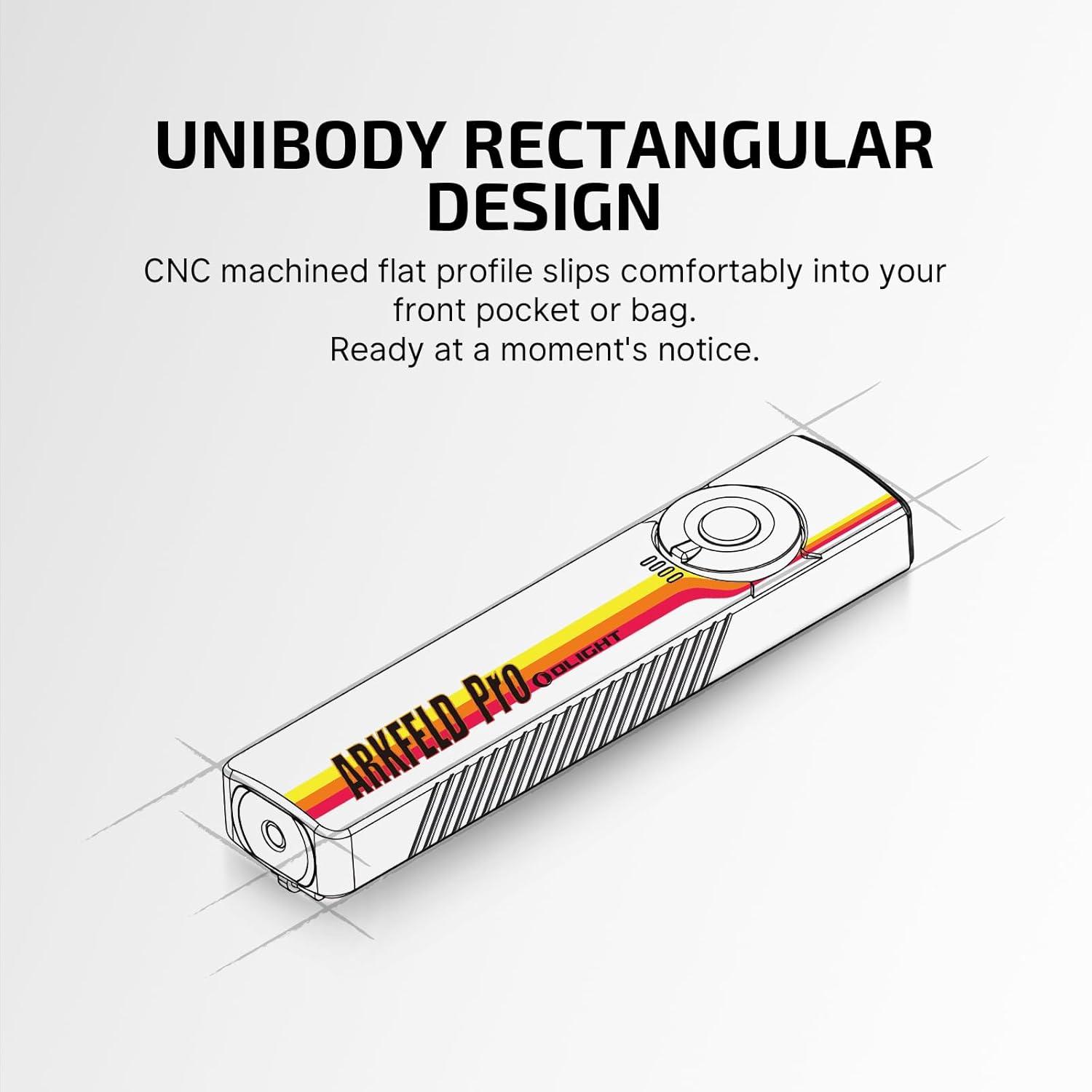 imageOLIGHT Arkfeld Pro Rechargeable EDC Flat Flashlight with Green Beam UV and White LED Combo 1300 Lumens Portable Pocket Lights Triple Sources for Outdoors Emergency Working Orange CWRacing Stripe