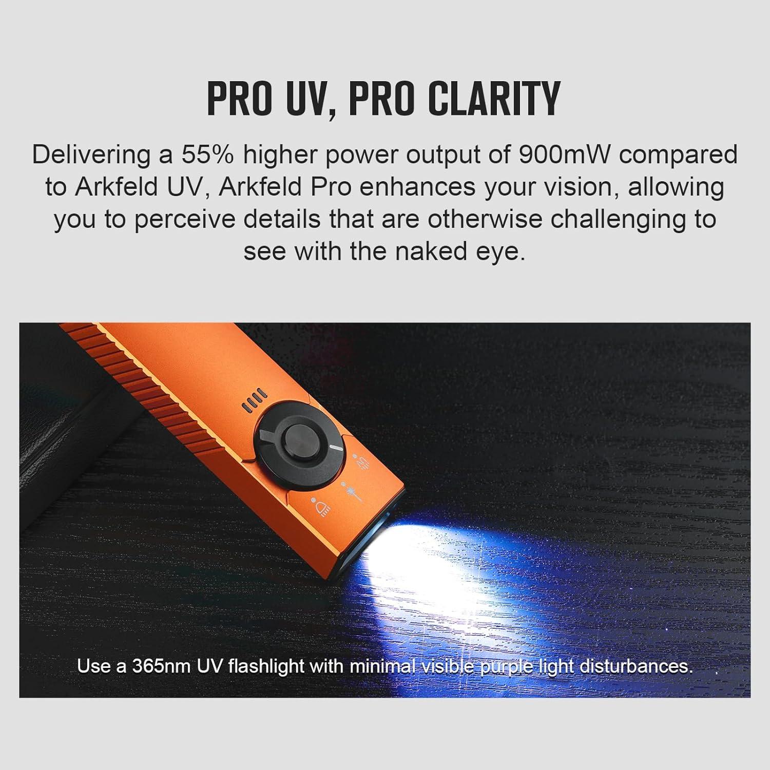 imageOLIGHT Arkfeld Pro Rechargeable EDC Flat Flashlight with Green Beam UV and White LED Combo 1300 Lumens Portable Pocket Lights Triple Sources for Outdoors Emergency Working Orange CWOrange