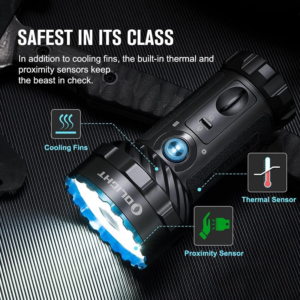 imageOLIGHT Marauder 2 Rechargeable Handheld Flashlight 14000 Lumens Ultra Bright Light with 3X Buildin Battery Pack for Home Outdoors Emergency UseBlack