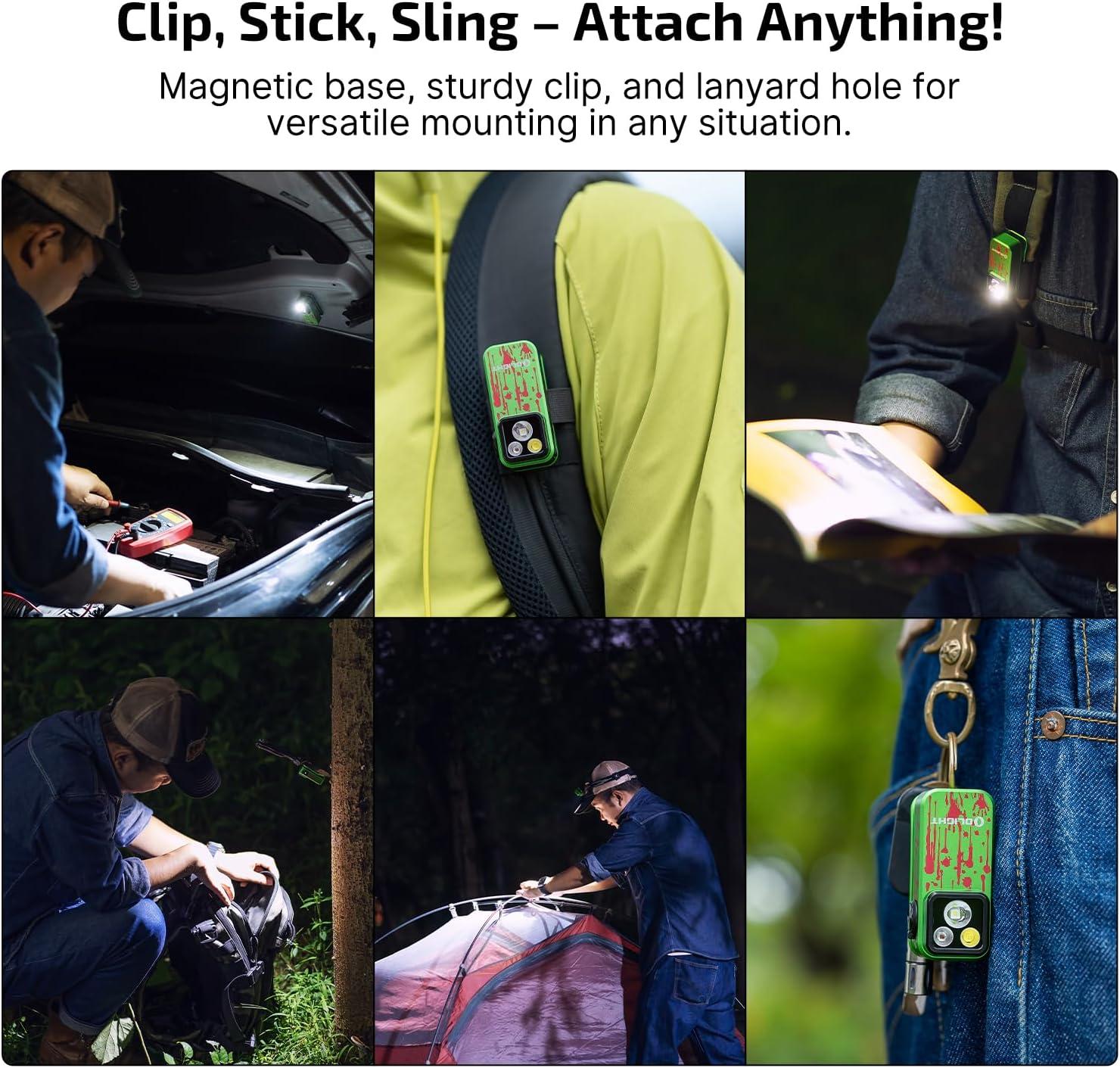 imageOLIGHT Oclip Pro EDC Flashlight Clipon Light Rechargeable 500 Lumens with Three Lighting Solutions TypeC Charging Magnetic Flash Lights for Signaling Cycling Outdoor or Indoor UseOD GreenZombie Green