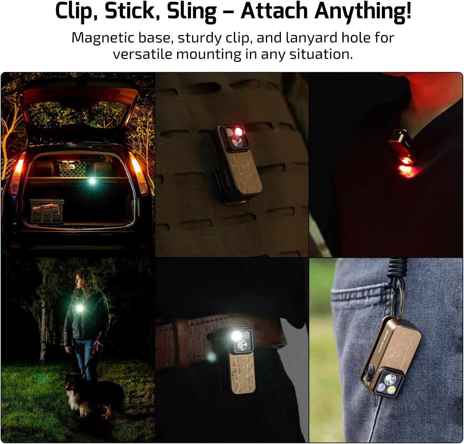 imageOLIGHT Oclip Pro EDC Flashlight Clipon Light Rechargeable 500 Lumens with Three Lighting Solutions TypeC Charging Magnetic Flash Lights for Signaling Cycling Outdoor or Indoor UseOD GreenDesert Tan