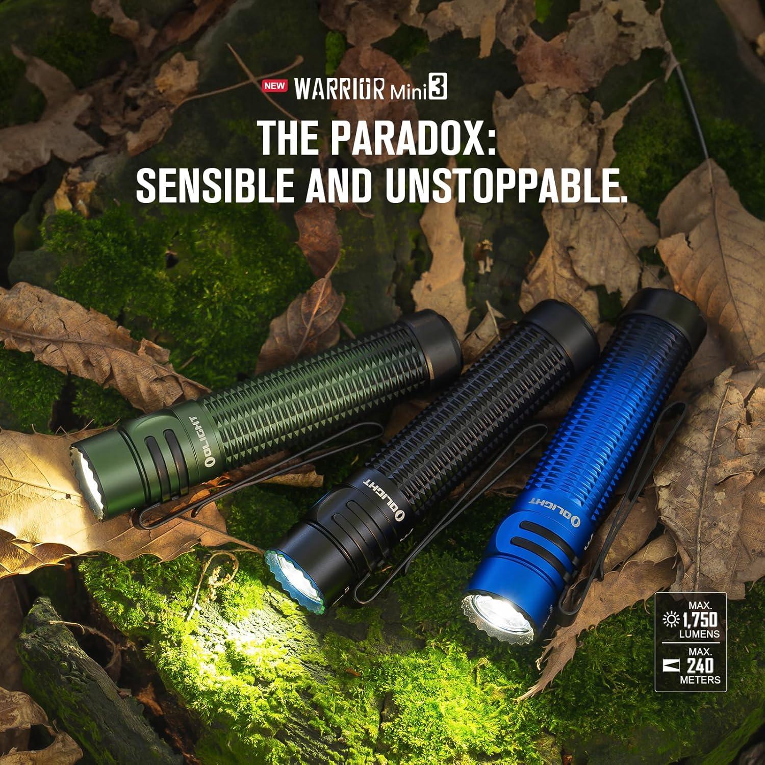 imageOLIGHT Warrior Mini3 Tactical Flashlight Dual Switches LED Rechargeable Light with MCC3 Charger 1750 Lumens Powerful EDC Light for Camping Emergency and Outdoor BlackBlack