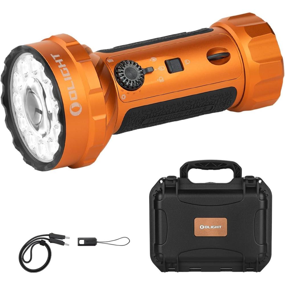 imageOLIGHT Marauder Mini 2 Bright Flashlight 10000 Lumen with 750 Meters Beam Distance Rechargeable Light with Dual Charging ampamp 5 Lighting Modes for Outdoor Camping Emergencies Midnight BlueOrange