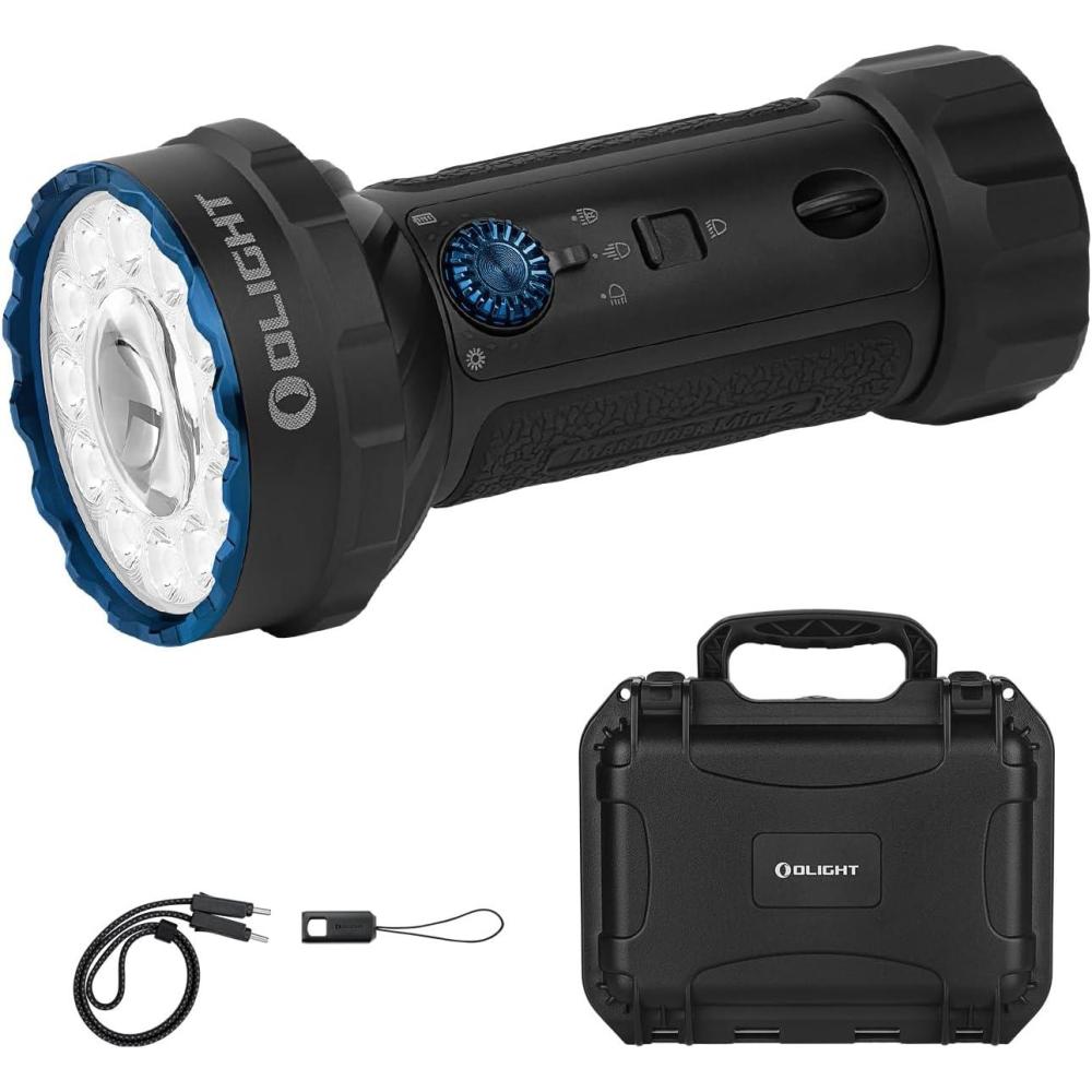 imageOLIGHT Marauder Mini 2 Bright Flashlight 10000 Lumen with 750 Meters Beam Distance Rechargeable Light with Dual Charging ampamp 5 Lighting Modes for Outdoor Camping Emergencies Midnight BlueBlack