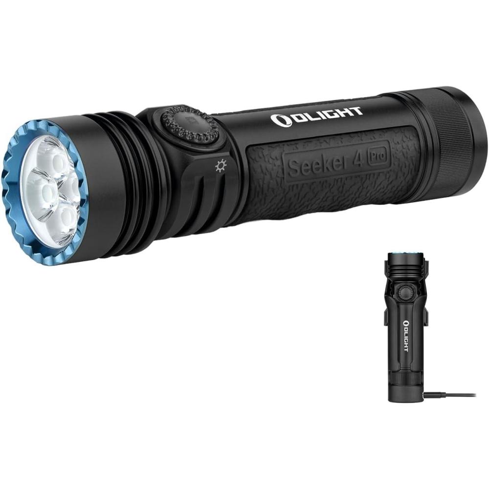 imageOLIGHT Seeker 4 Pro Rechargeable Flashlights 4600 Lumens High Powerful Bright Light with USB C Holster Waterproof IPX8 for Emergencies Camping Searching Midnight Blue Cool WhiteBlack
