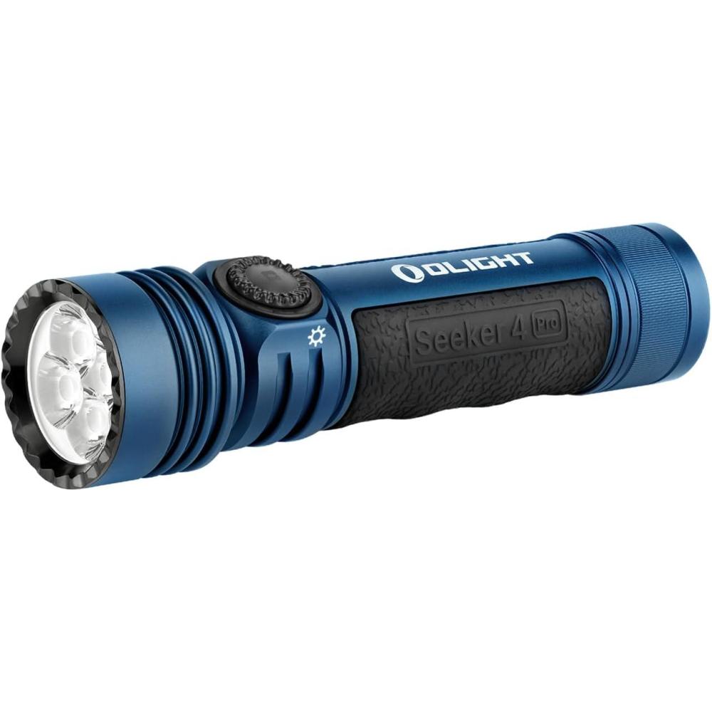 imageOLIGHT Seeker 4 Pro Rechargeable Flashlights 4600 Lumens High Powerful Bright Light with USB C Holster Waterproof IPX8 for Emergencies Camping Searching Midnight Blue Cool WhiteMidnight Blue