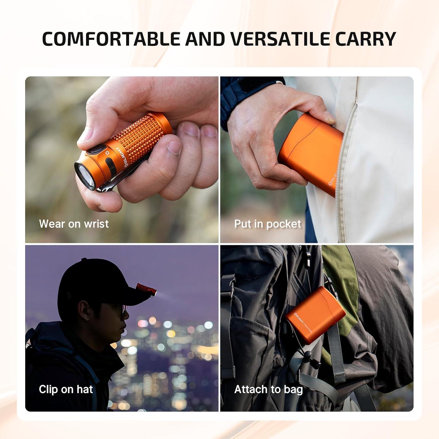 imageOLIGHT Baton4 Premium Edition EDC Flashlights 1300 Lumens with TypeC Charging Box Powered by Rechargeable Battery Small Bright Light IPX8 Waterproof for Emergencies Outdoors OD GreenOrange