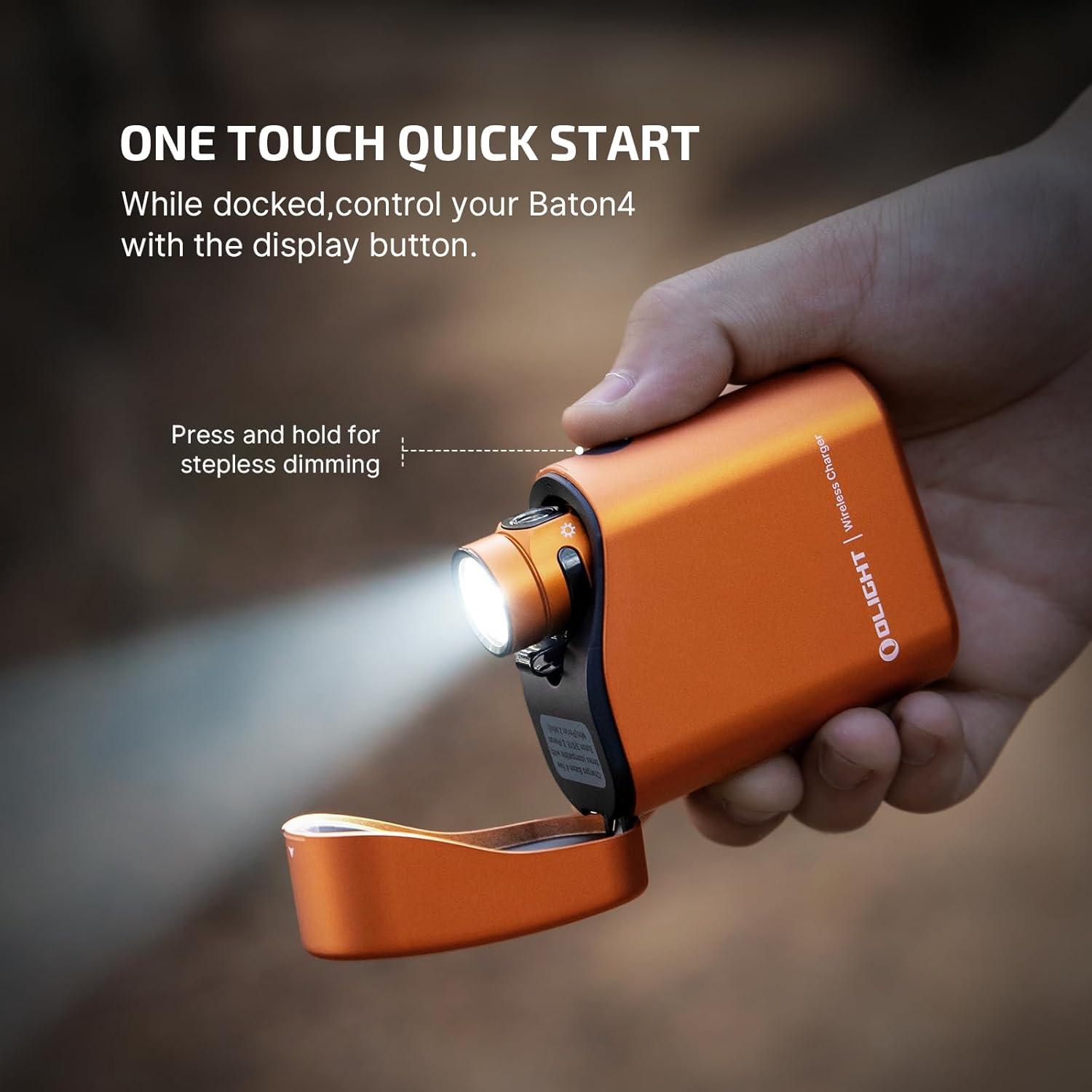 imageOLIGHT Baton4 Premium Edition EDC Flashlights 1300 Lumens with TypeC Charging Box Powered by Rechargeable Battery Small Bright Light IPX8 Waterproof for Emergencies Outdoors OD GreenOrange