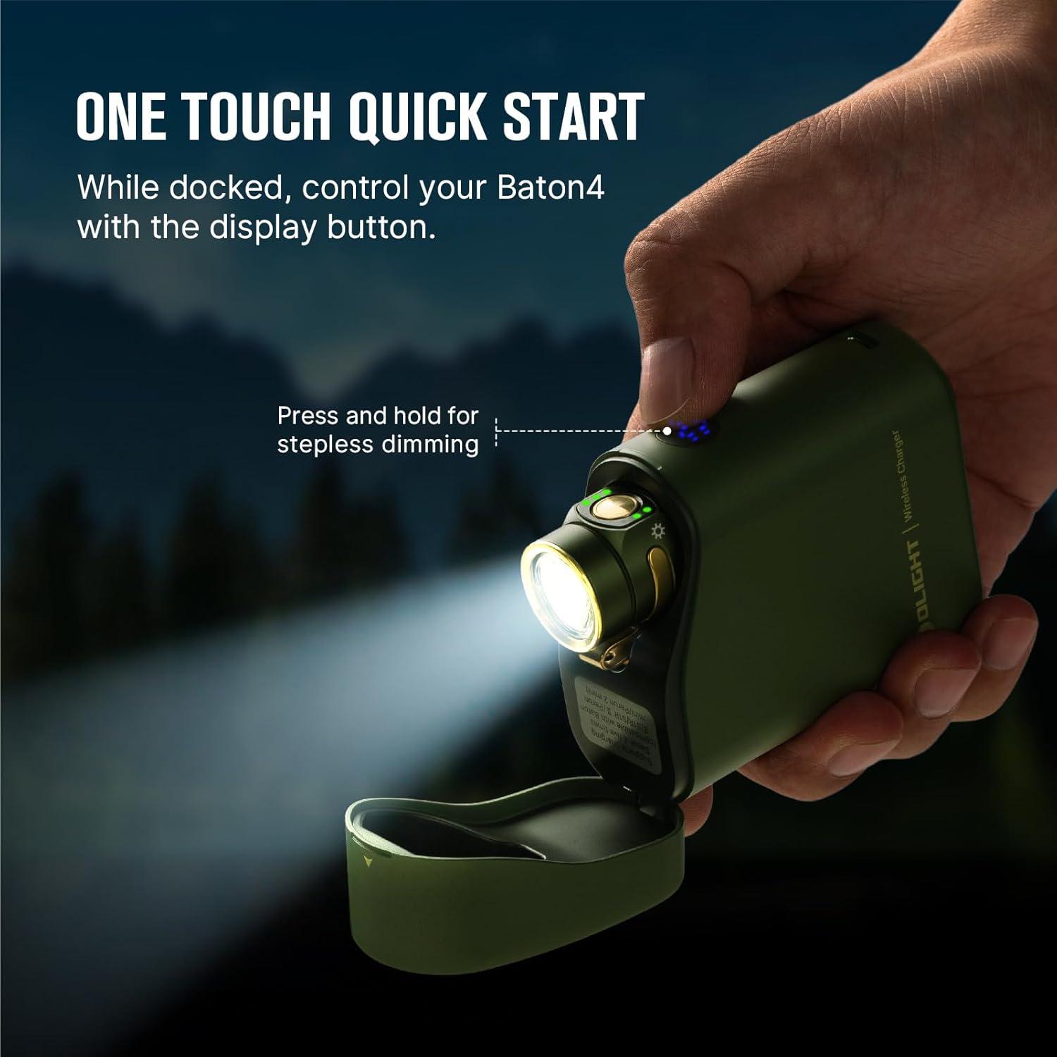 imageOLIGHT Baton4 Premium Edition EDC Flashlights 1300 Lumens with TypeC Charging Box Powered by Rechargeable Battery Small Bright Light IPX8 Waterproof for Emergencies Outdoors OD GreenOD Green