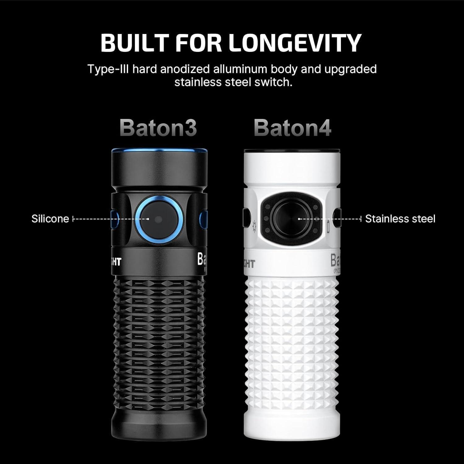 imageOLIGHT Baton4 Premium Edition EDC Flashlights 1300 Lumens with TypeC Charging Box Powered by Rechargeable Battery Small Bright Light IPX8 Waterproof for Emergencies Outdoors OD GreenGuidance
