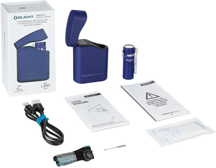 imageOLIGHT Baton4 Premium Edition EDC Flashlights 1300 Lumens with TypeC Charging Box Powered by Rechargeable Battery Small Bright Light IPX8 Waterproof for Emergencies Outdoors OD GreenRegal Blue