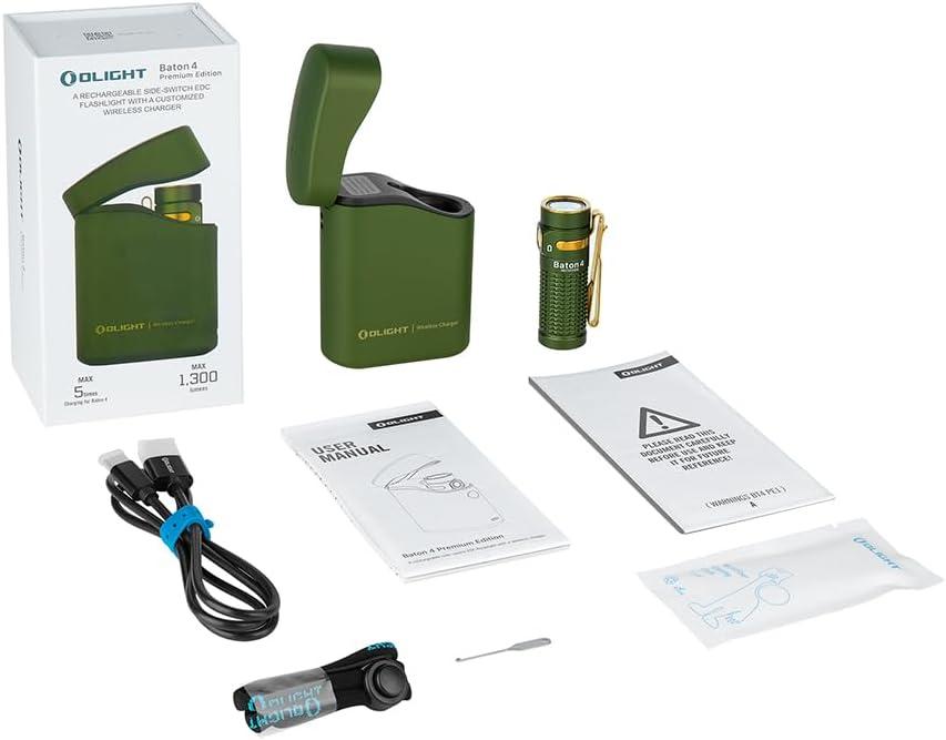 imageOLIGHT Baton4 Premium Edition EDC Flashlights 1300 Lumens with TypeC Charging Box Powered by Rechargeable Battery Small Bright Light IPX8 Waterproof for Emergencies Outdoors OD GreenOD Green