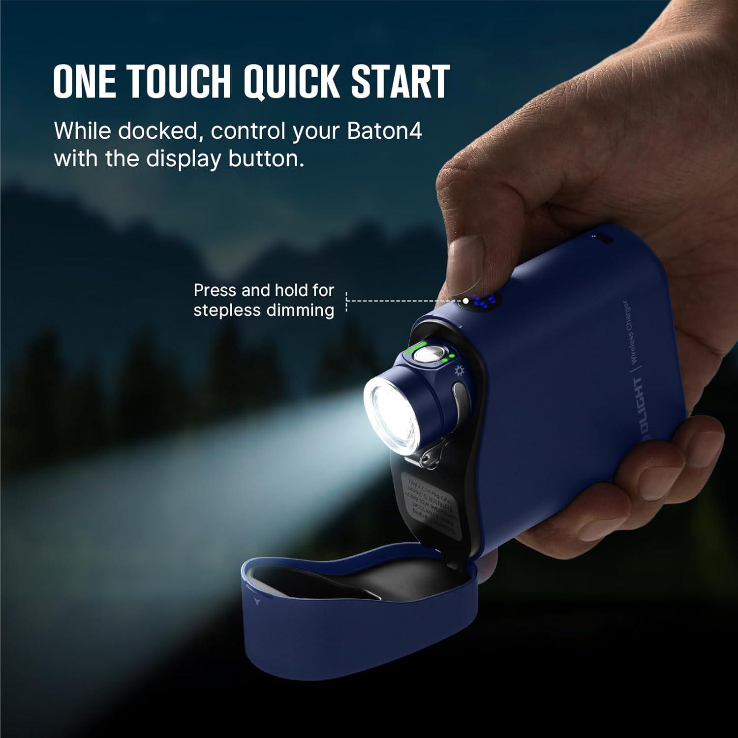 imageOLIGHT Baton4 Premium Edition EDC Flashlights 1300 Lumens with TypeC Charging Box Powered by Rechargeable Battery Small Bright Light IPX8 Waterproof for Emergencies Outdoors OD GreenRegal Blue