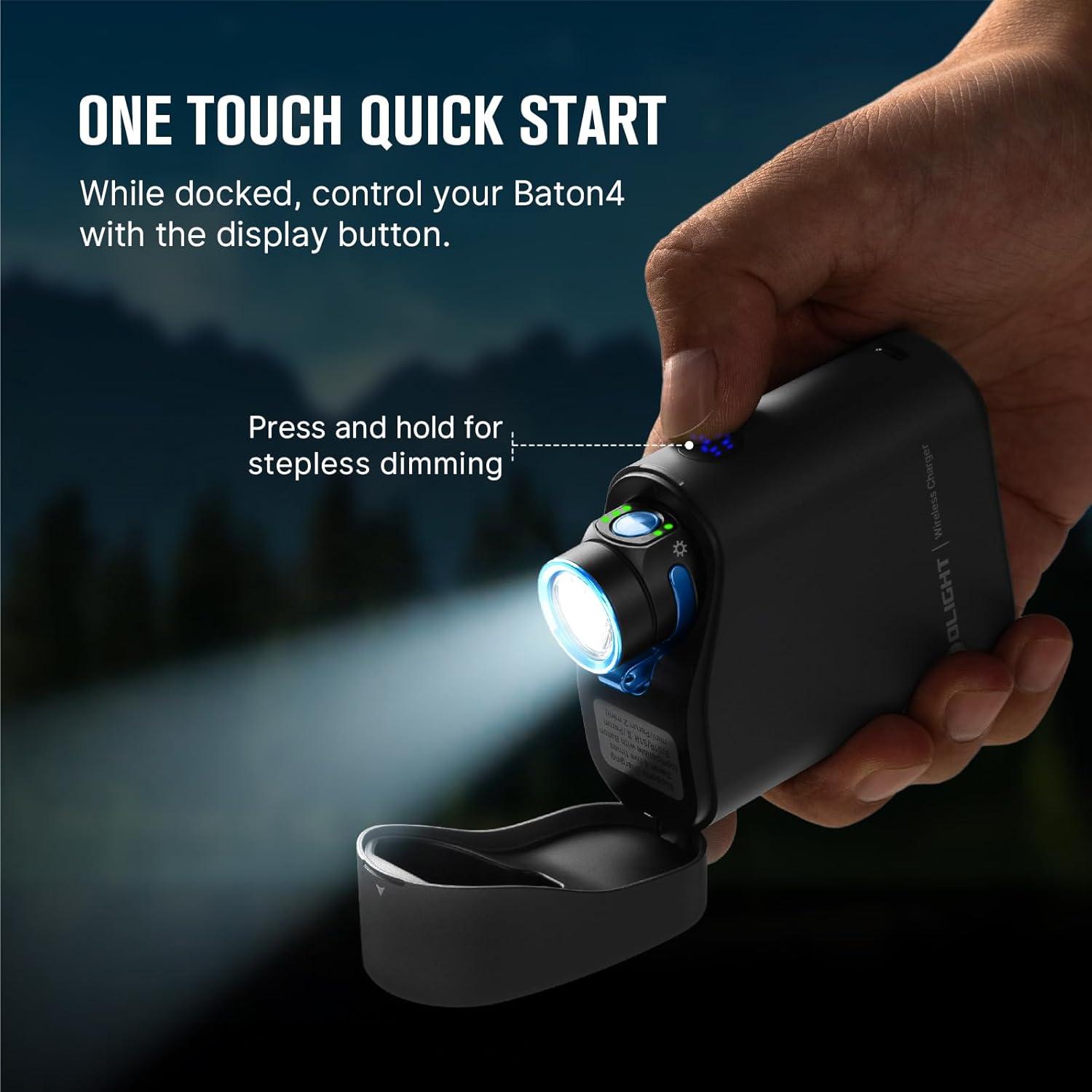 imageOLIGHT Baton4 Premium Edition EDC Flashlights 1300 Lumens with TypeC Charging Box Powered by Rechargeable Battery Small Bright Light IPX8 Waterproof for Emergencies Outdoors OD GreenBlack