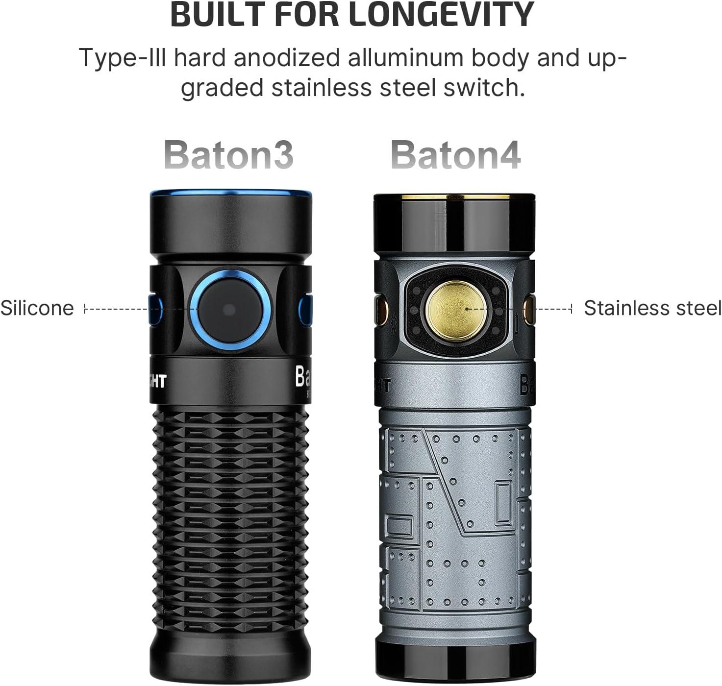 imageOLIGHT Baton4 Rechargeable EDC Flashlight LED Pocket Light 1300 Lumens with Magnetic Charging Cable 6 Modes IPX8 Waterproof Powerful Bright Flashlight for Home Camping and Emergencies OD GreenFighter Pilot