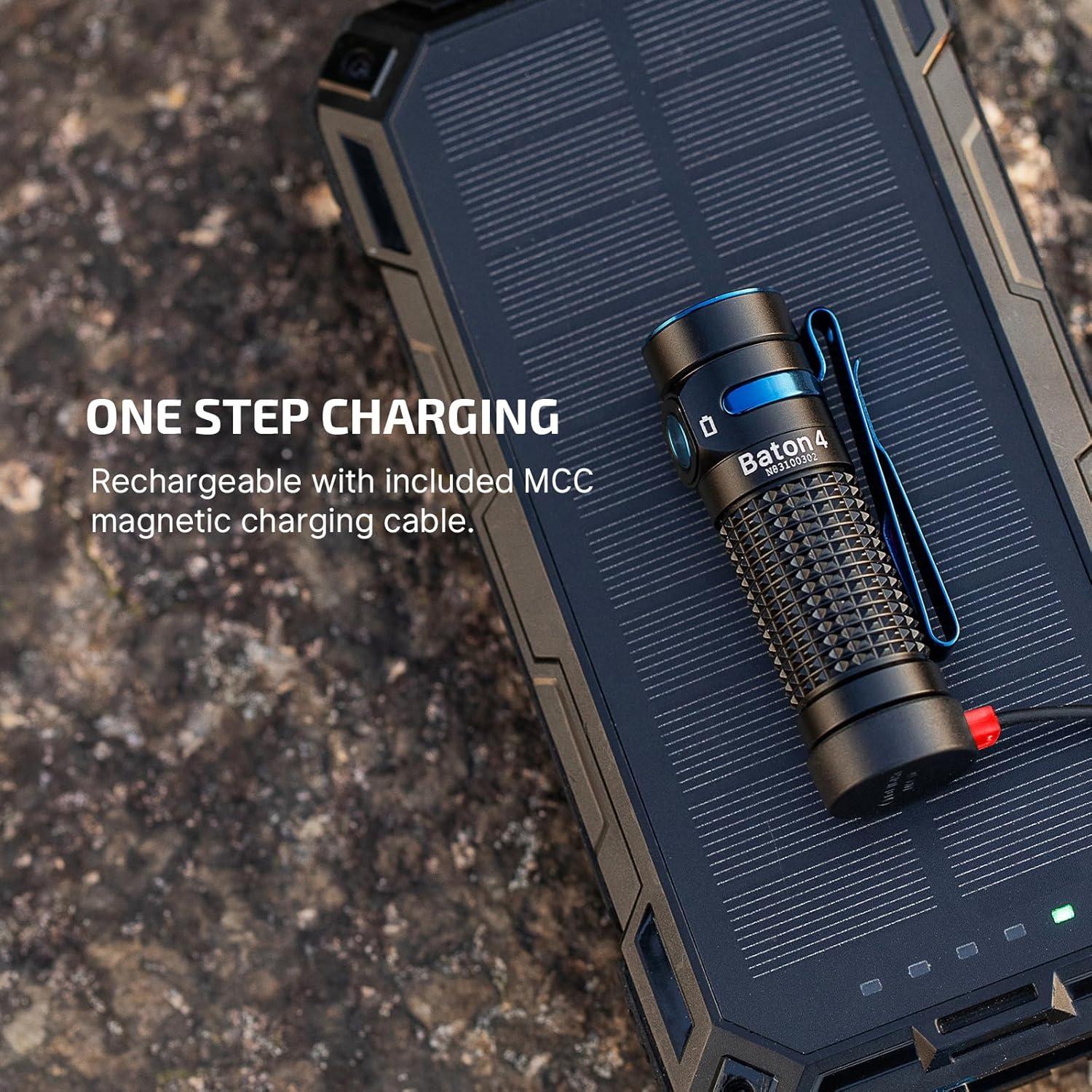 imageOLIGHT Baton4 Rechargeable EDC Flashlight LED Pocket Light 1300 Lumens with Magnetic Charging Cable 6 Modes IPX8 Waterproof Powerful Bright Flashlight for Home Camping and Emergencies OD GreenBlack